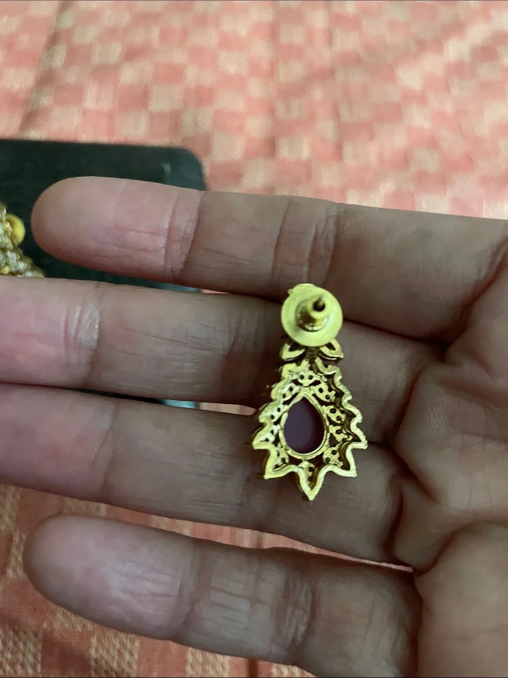 Gold-Tone Pink Teardrop and Crystal Cluster Earrings